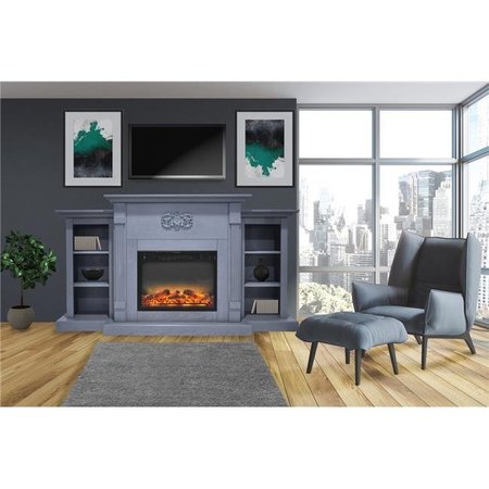 CAMBRIDGE Cambridge CAM7233-1SBLLG2 72 in. Electric Fireplace in Slate Blue with Built-in Bookshelves & An Enhanced Log Display CAM7233-1SBLLG2